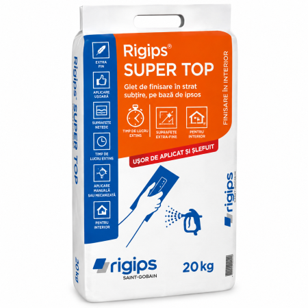 Glet de finisare Rigips SUPER TOP, pana la 3 mm, 20 kg